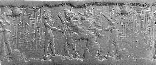 Cylinder seal: contest scene, Agate, Akkadian 