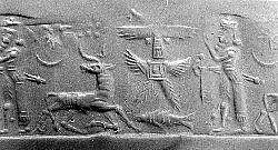 Cylinder seal with cultic scene, Red Jasper (Quartz), Assyrian 