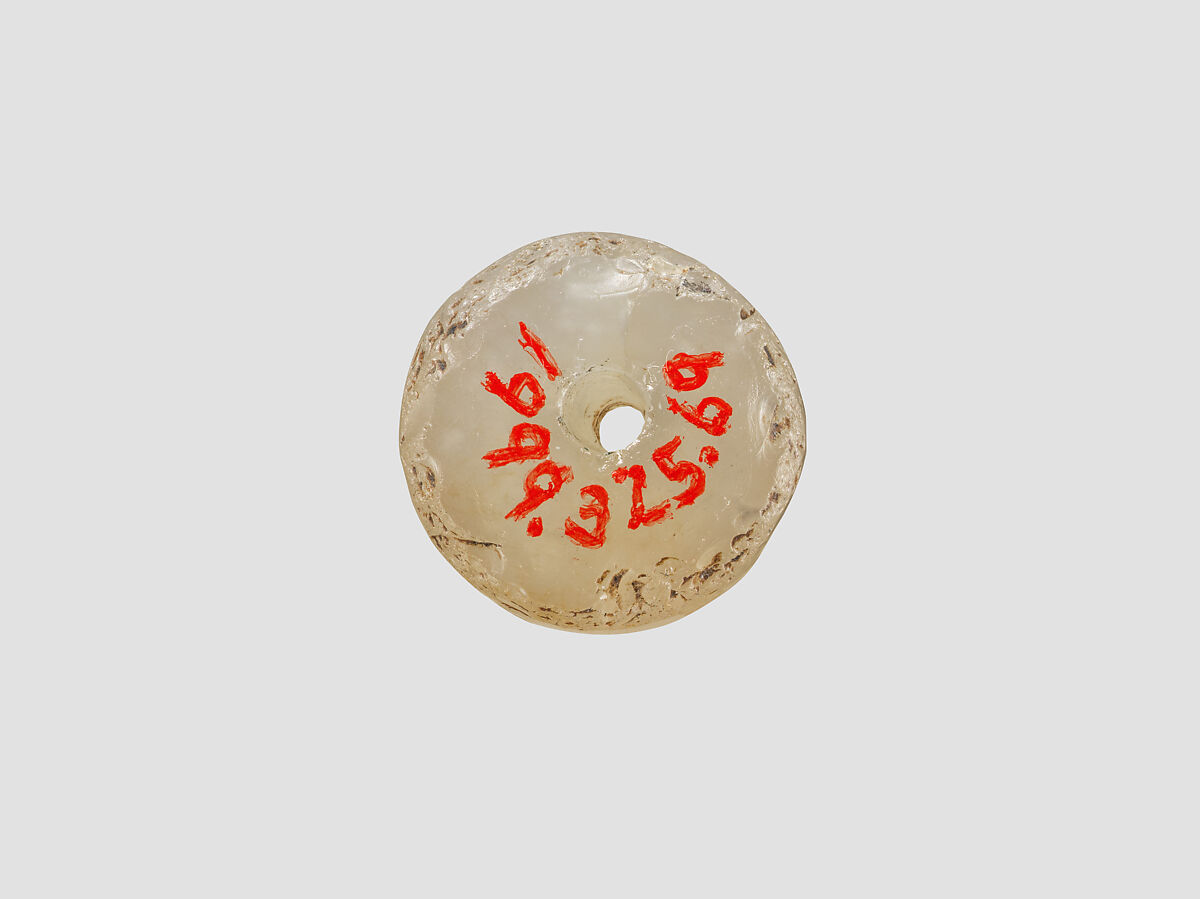 Cylinder seal with mythological contest scene, Flawed neutral Chalcedony (Quartz), Babylonian