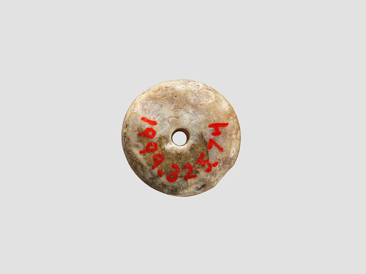 Cylinder seal with cultic scene, Mottled gray and cream Chalcedony (Quartz), Assyrian