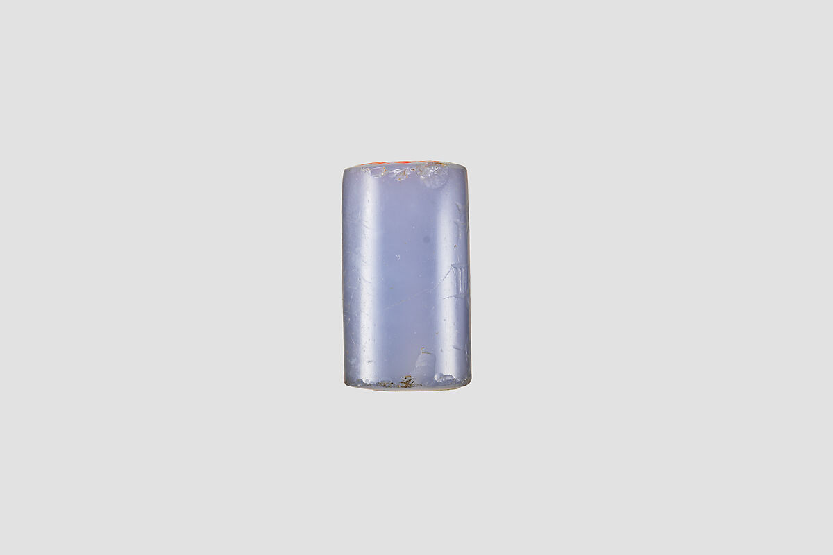 Cylinder seal with cultic scene, Blue Chalcedony (Quartz), Assyro-Babylonian