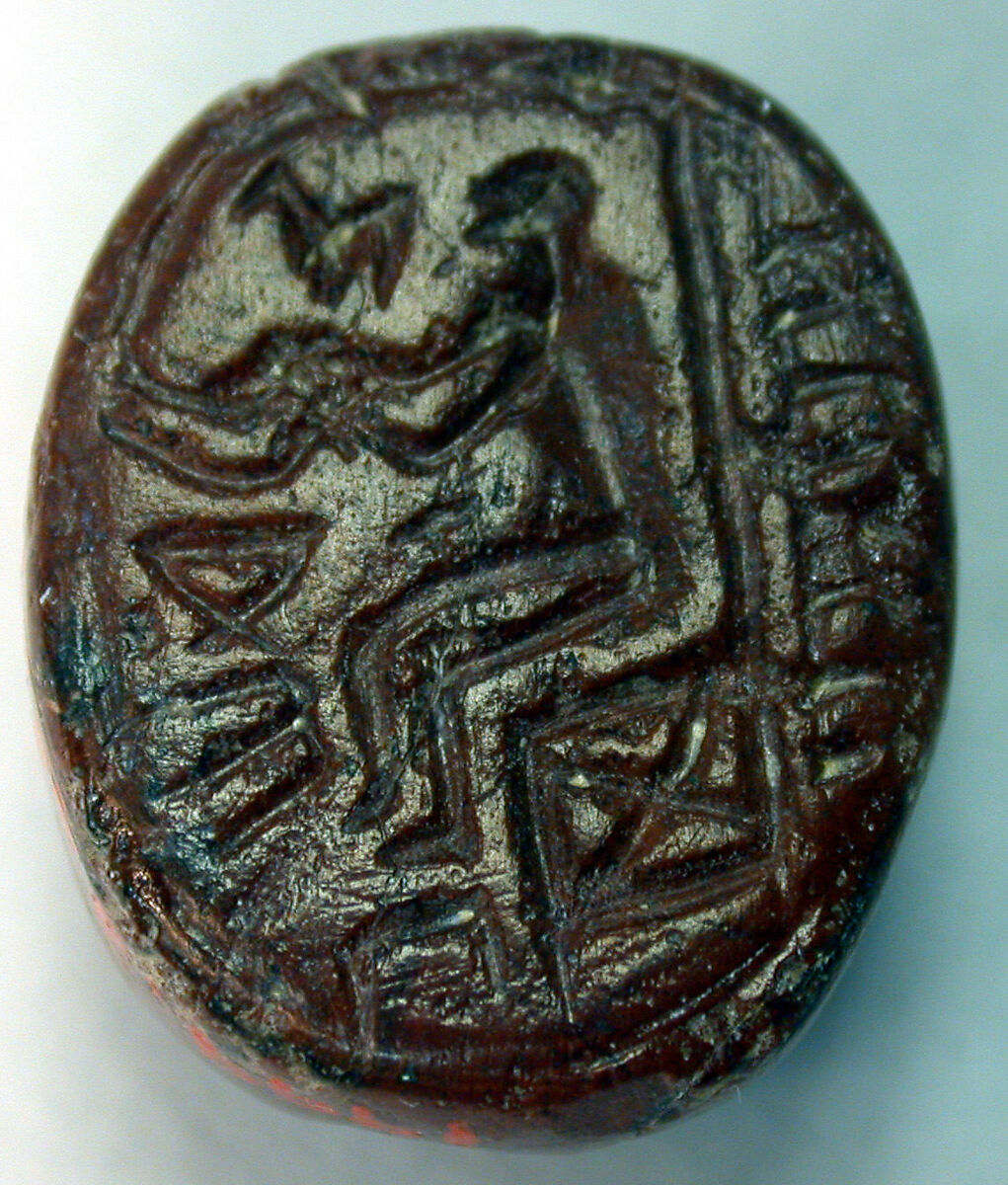 Stamp seal (ovoid) with deity (?), Steatite, Canaanite (?) 