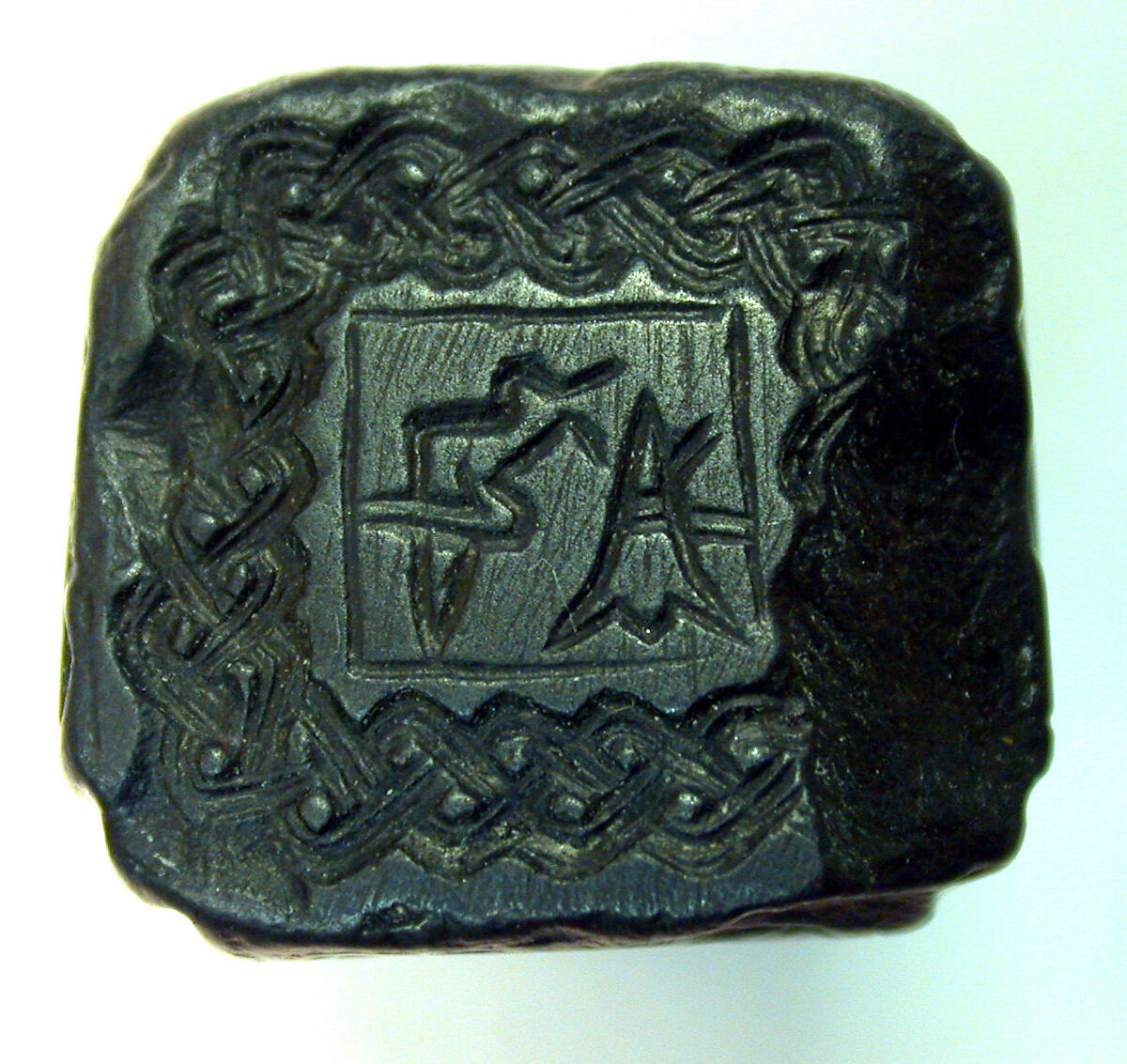 Square shaped stamp seal with loop handles, Hematite 