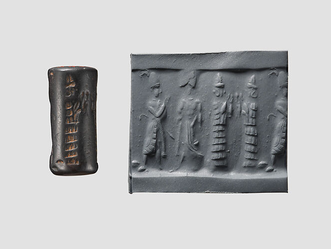 Cylinder seal and modern impression: suppliant goddesses and worshipers