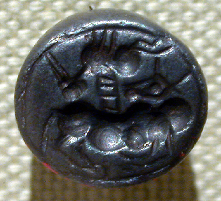 Stamp seal: bull with head reversed, Hematite, Cypriot 