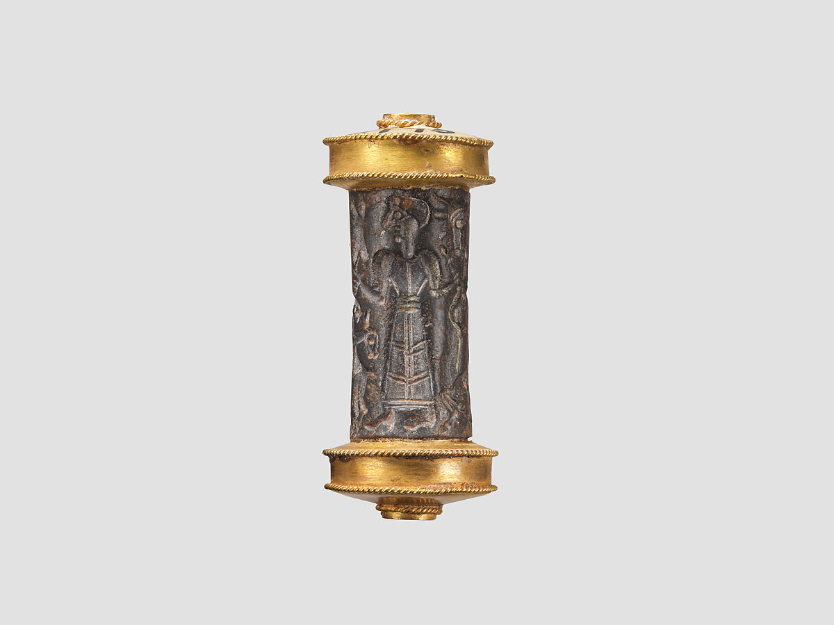 Cylinder seal, Hematite, gold, Cypriot