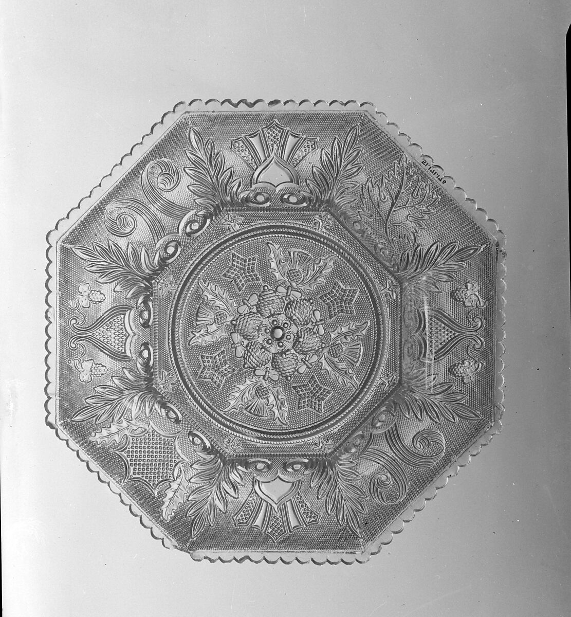 Dish, Probably Boston &amp; Sandwich Glass Company (American, 1825–1888, Sandwich, Massachusetts), Lacy pressed glass, American 