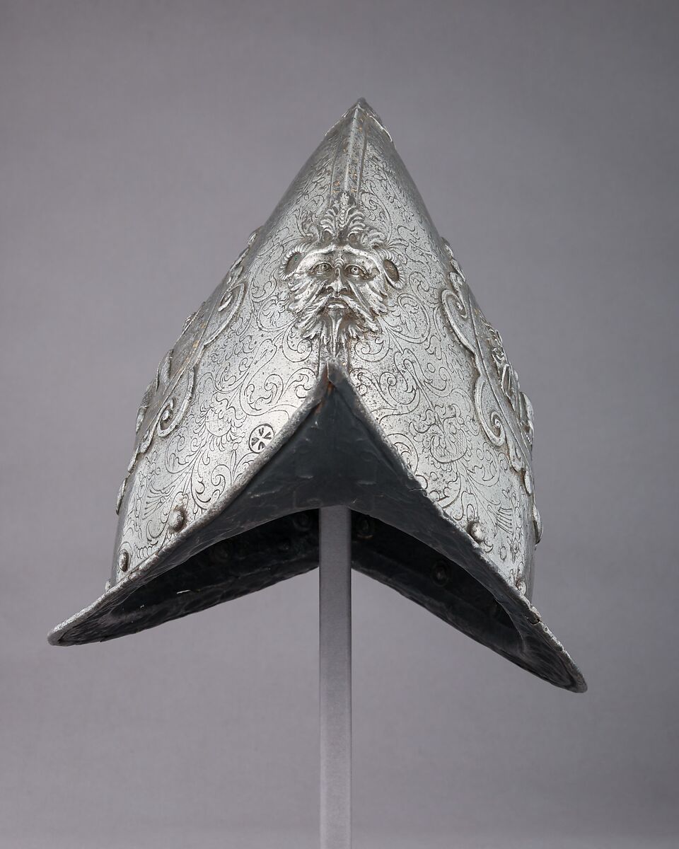 Morion-Cabasset, Steel, gold, Italian
