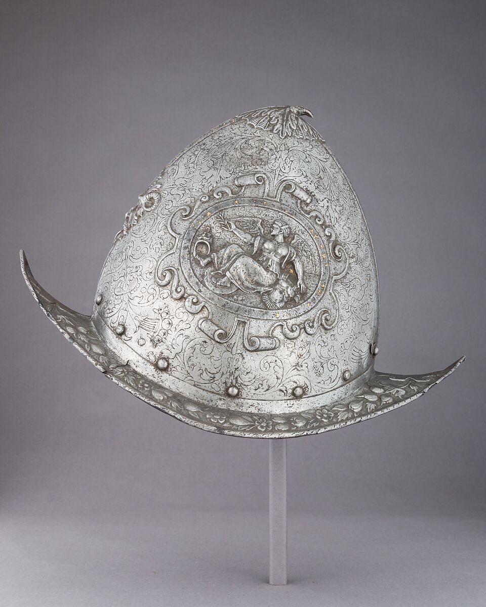 Morion-Cabasset, Steel, gold, Italian