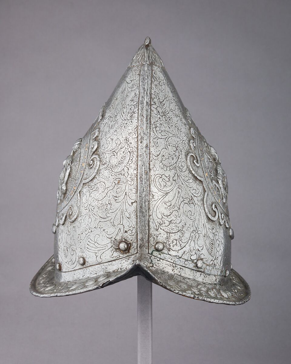 Morion-Cabasset, Steel, gold, Italian