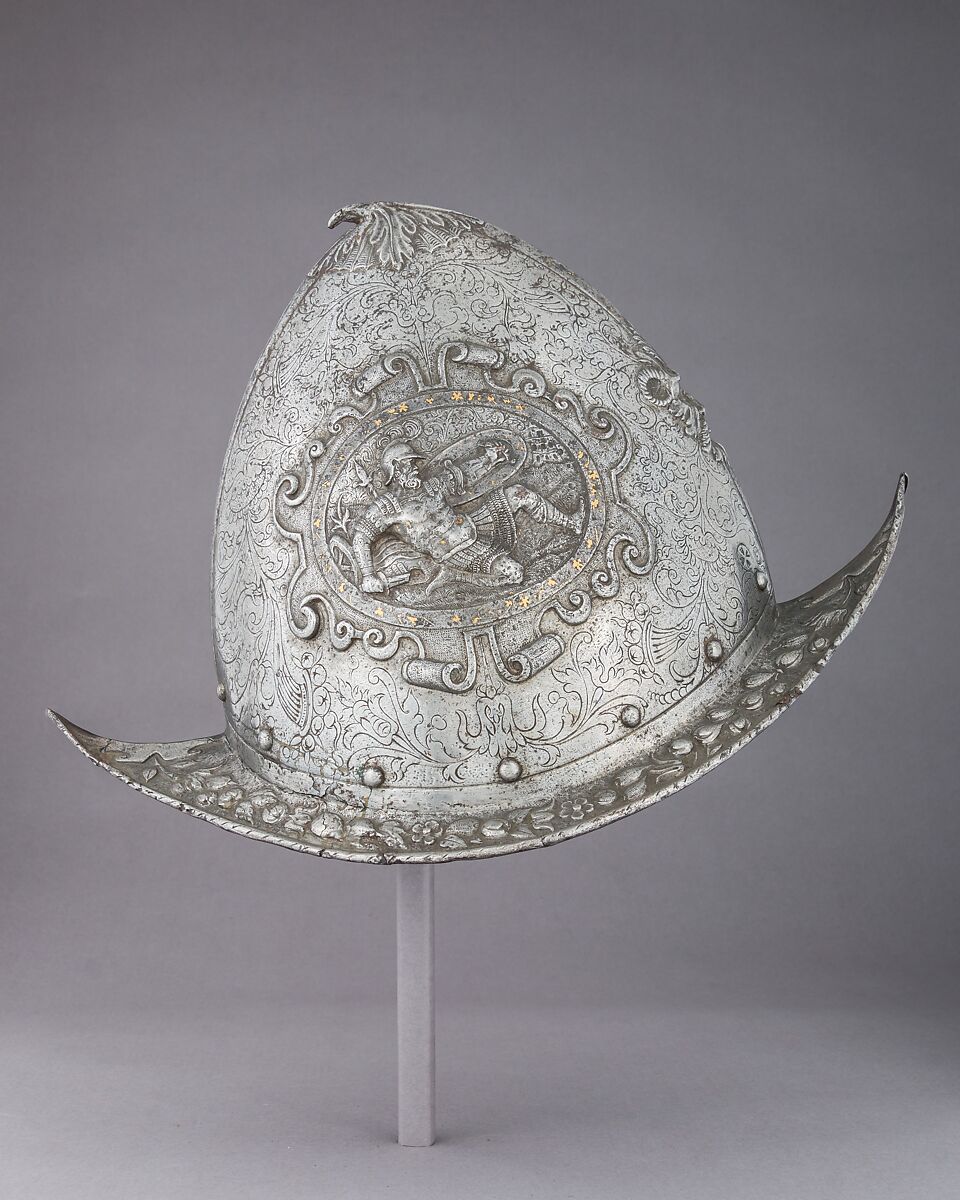 Morion-Cabasset, Steel, gold, Italian 