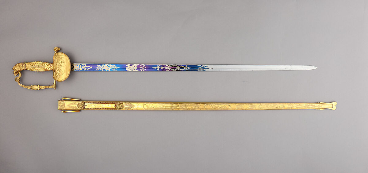 Sword and Scabbard Presented to Captain Samuel Chester Reid (1783–1861), John Targee (American, ca. 1774–1850), Gold, brass, steel, American, New York