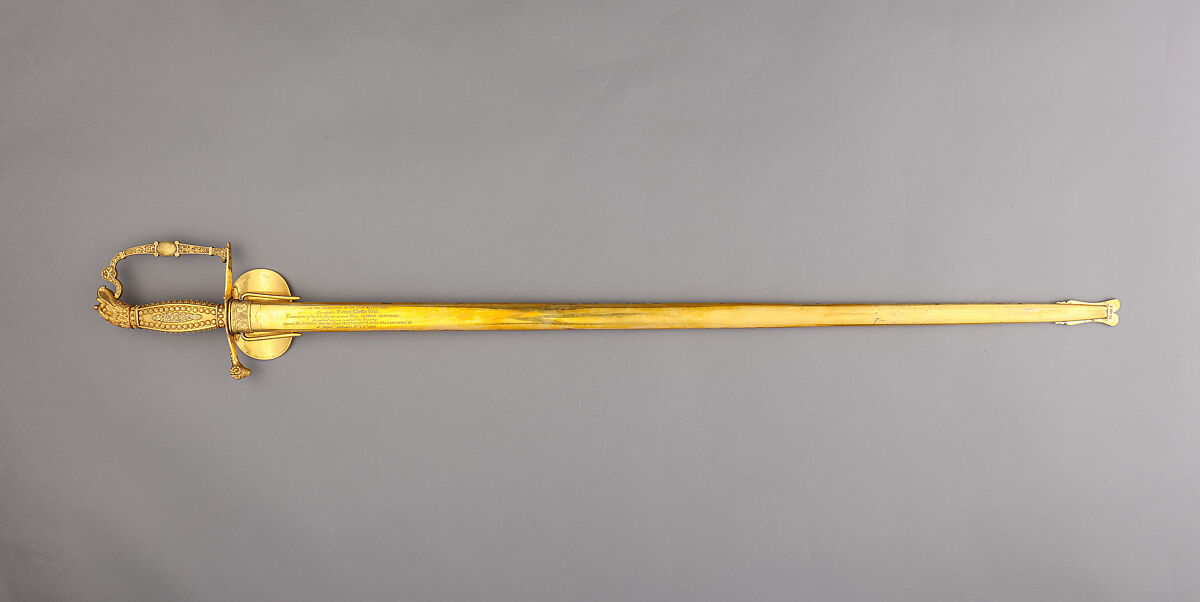Sword and Scabbard Presented to Captain Samuel Chester Reid (1783–1861), John Targee (American, ca. 1774–1850), Gold, brass, steel, American, New York