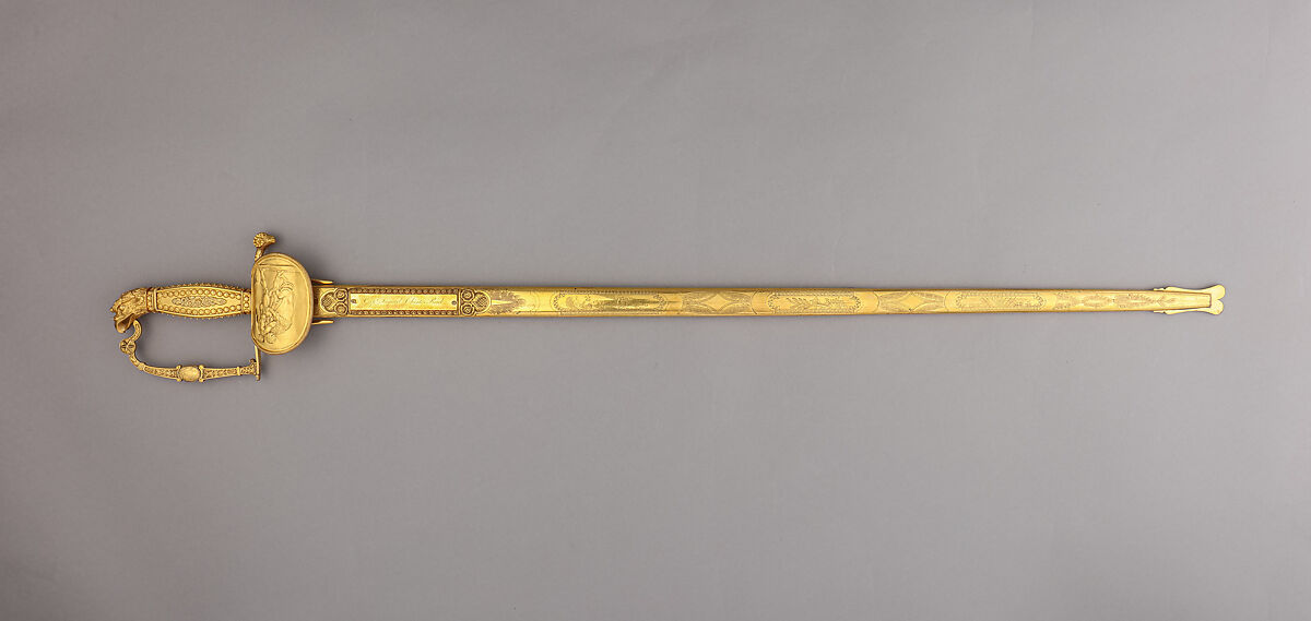 Sword and Scabbard Presented to Captain Samuel Chester Reid (1783–1861), John Targee (American, ca. 1774–1850), Gold, brass, steel, American, New York