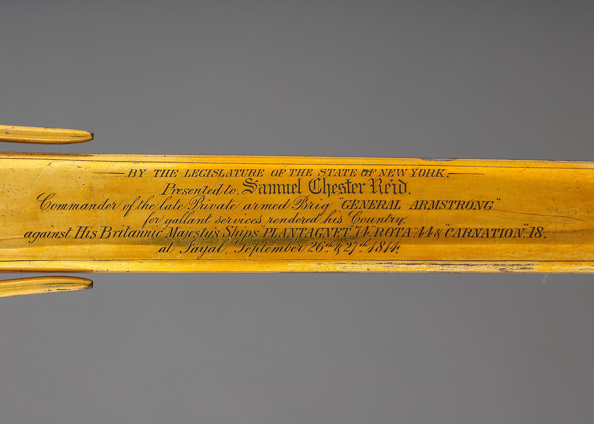 Sword and Scabbard Presented to Captain Samuel Chester Reid (1783–1861), John Targee (American, ca. 1774–1850), Gold, brass, steel, American, New York
