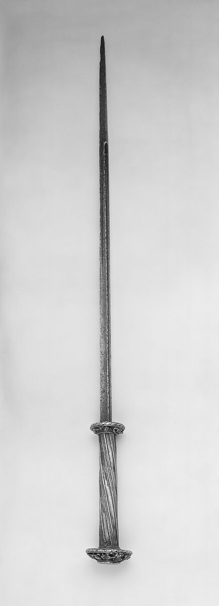 Dagger in Gothic Style, Steel, brass, red enamel, French