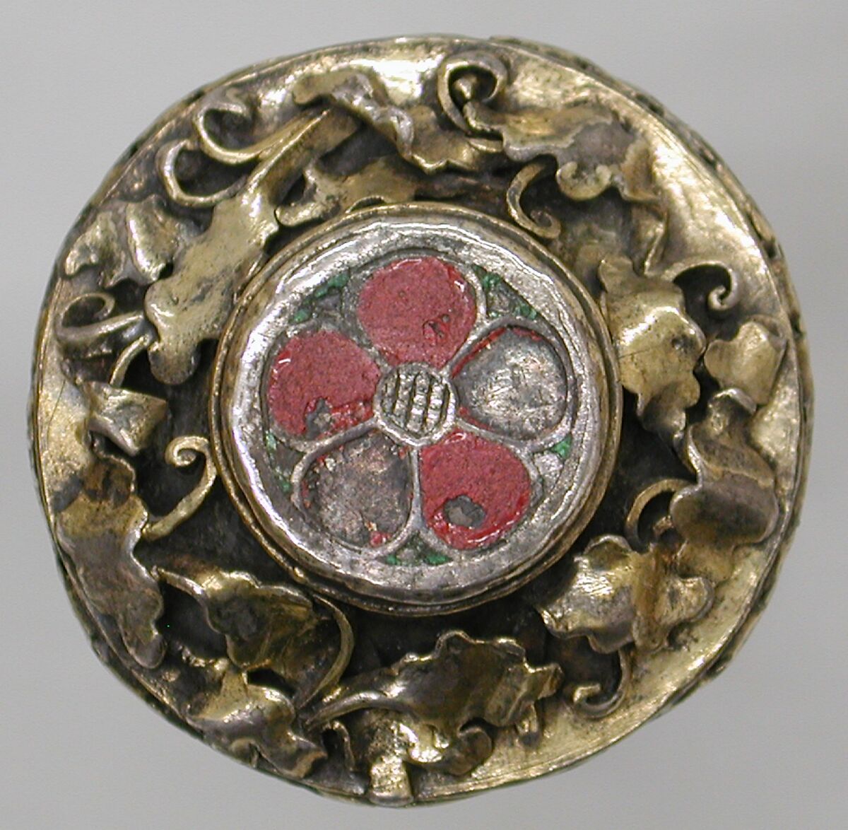 Dagger in Gothic Style, Steel, brass, red enamel, French