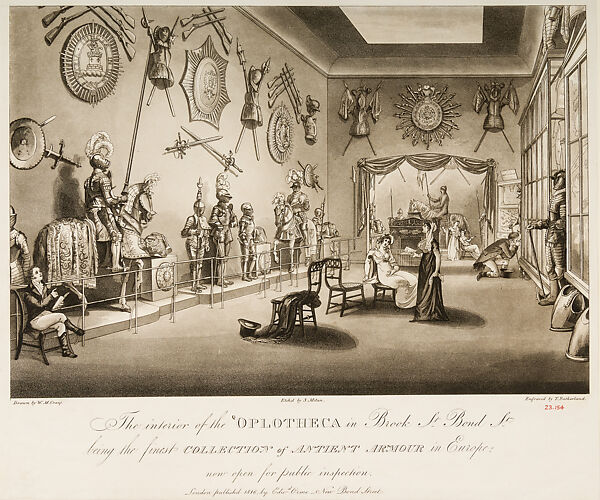 The interior of the Oplotheca in Brook St. Bond St. being the finest Collection of Antient Armour in Europe, now open for public inspection