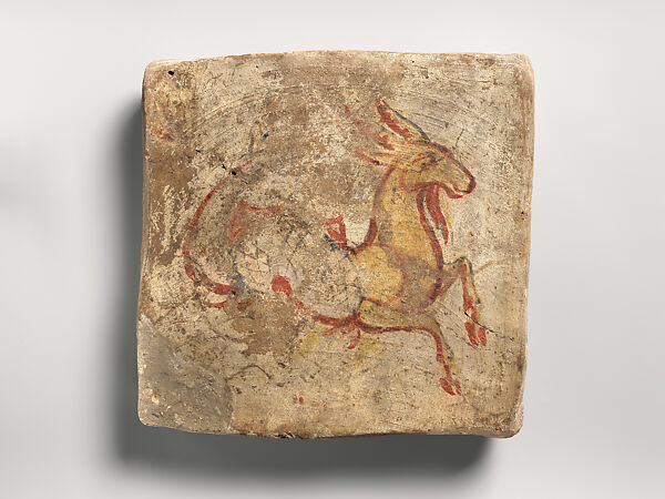 Tile with goat-fish (Capricorn?), Clay, painted plaster 