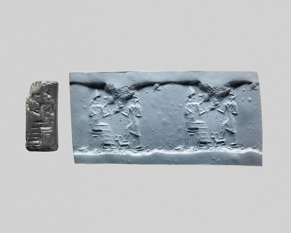 Cylinder seal, Hematite, black, Babylonian 