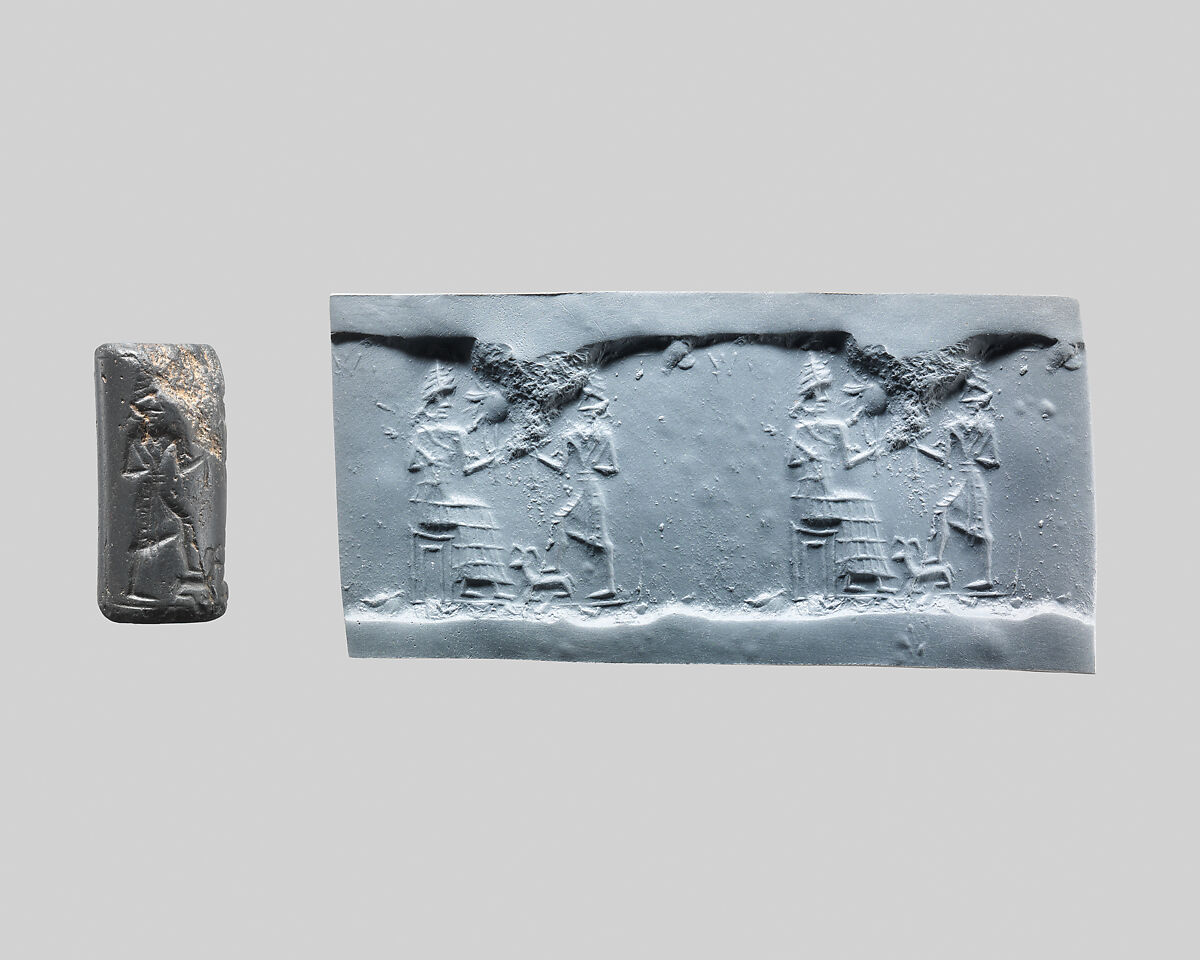 Cylinder seal, Hematite, black, Babylonian