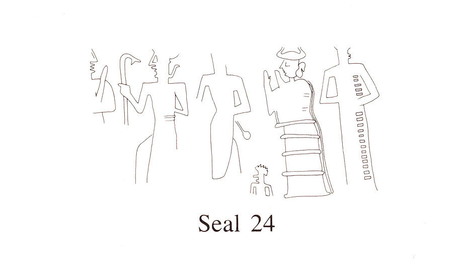 Cuneiform tablet case impressed with four cylinder seals, for cuneiform tablet 86.11.214a: field rental, Clay, Babylonian