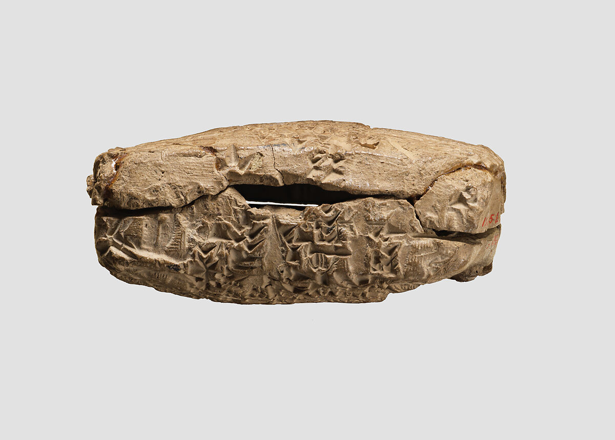 Cuneiform tablet case impressed with two cylinder seals, for cuneiform tablet 1983.135.5a: court deposition, Clay, Old Assyrian Trading Colony