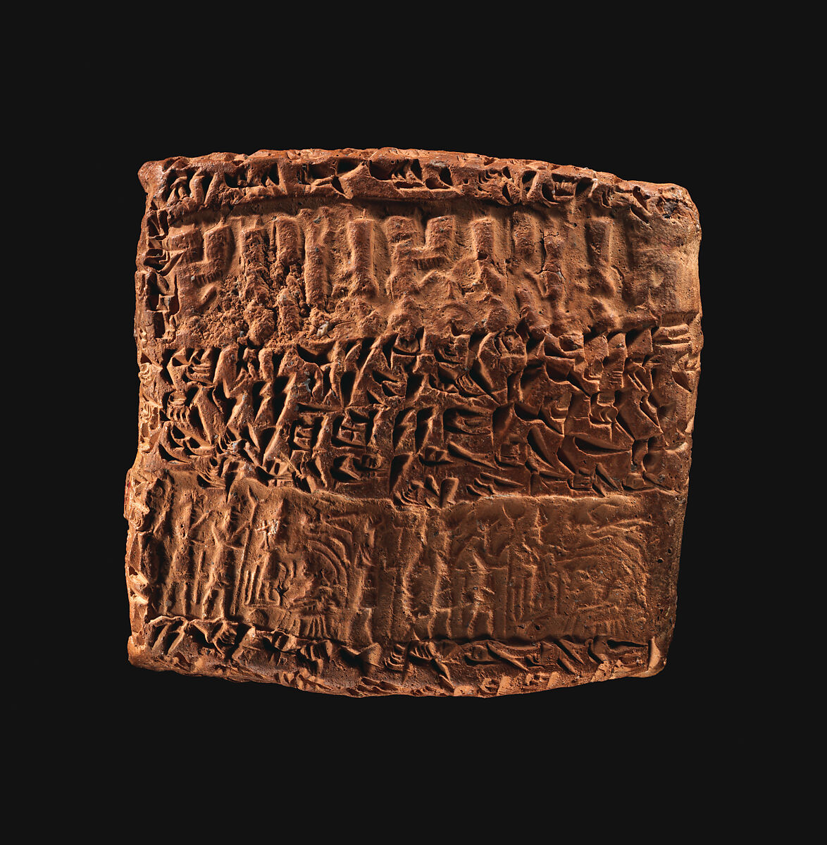 Cuneiform tablet case impressed with four cylinder seals in Assyrian and Anatolian styles, for cuneiform tablet 66.245.17a: loan of silver, Clay, Old Assyrian Trading Colony 