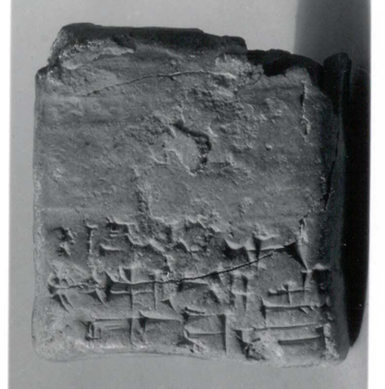 Cuneiform tablet case impressed with cylinder seal, for cuneiform tablet 11.217.9a: receipt of a goat, Clay, Neo-Sumerian 