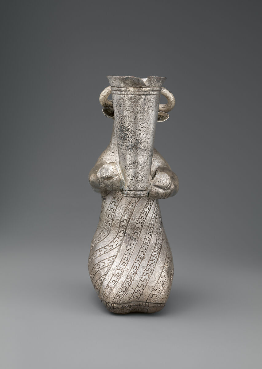 Kneeling bull holding a spouted vessel, Silver, Proto-Elamite