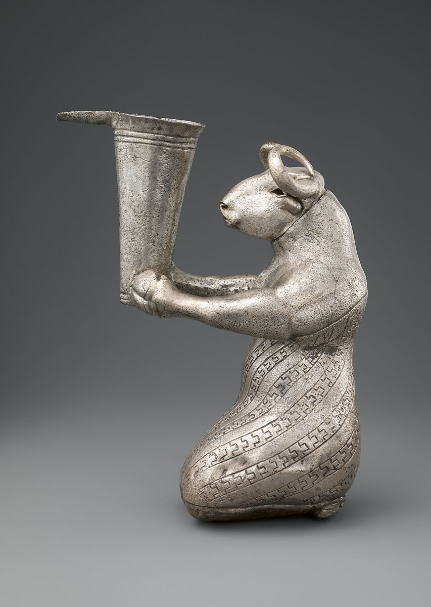 Kneeling bull holding a spouted vessel, Silver, Proto-Elamite
