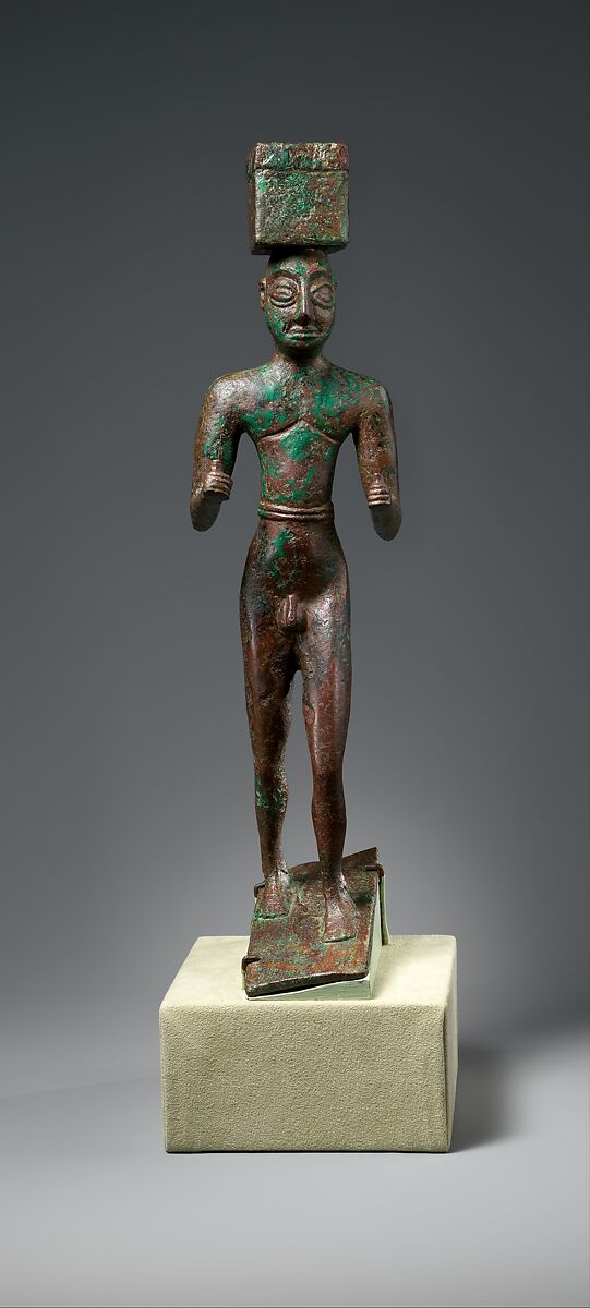 Man carrying a box, possibly for offerings, Copper alloy, Sumerian