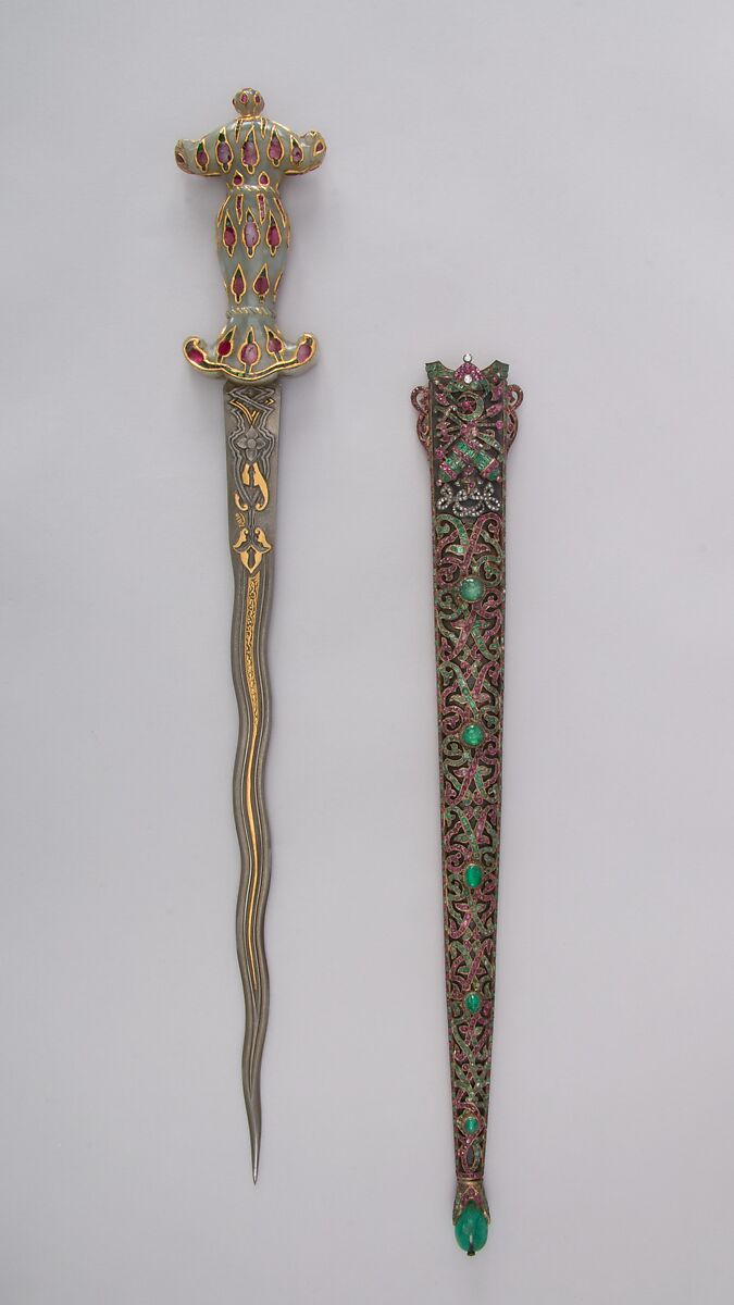 Dagger with Sheath, Steel, jade, gold, emerald, diamond, ruby, Turkish 