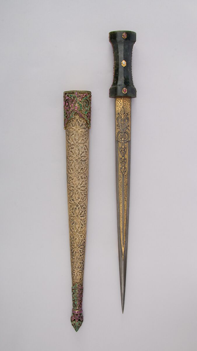 Dagger with Sheath, Steel, gold, jade, ruby, emerald, diamond, Turkish