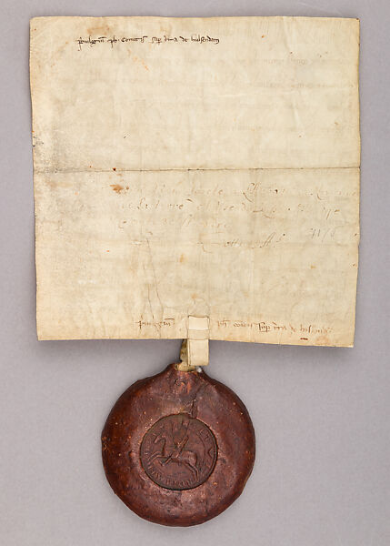 Parchment Document and Seal of Philip of Alsace, Count of Flanders (1168–91) and of Vermondois (1155–91), Wax, parchment, Flemish