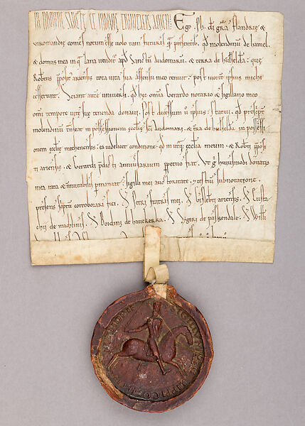 Parchment Document and Seal of Philip of Alsace, Count of Flanders (1168–91) and of Vermondois (1155–91), Wax, parchment, Flemish 