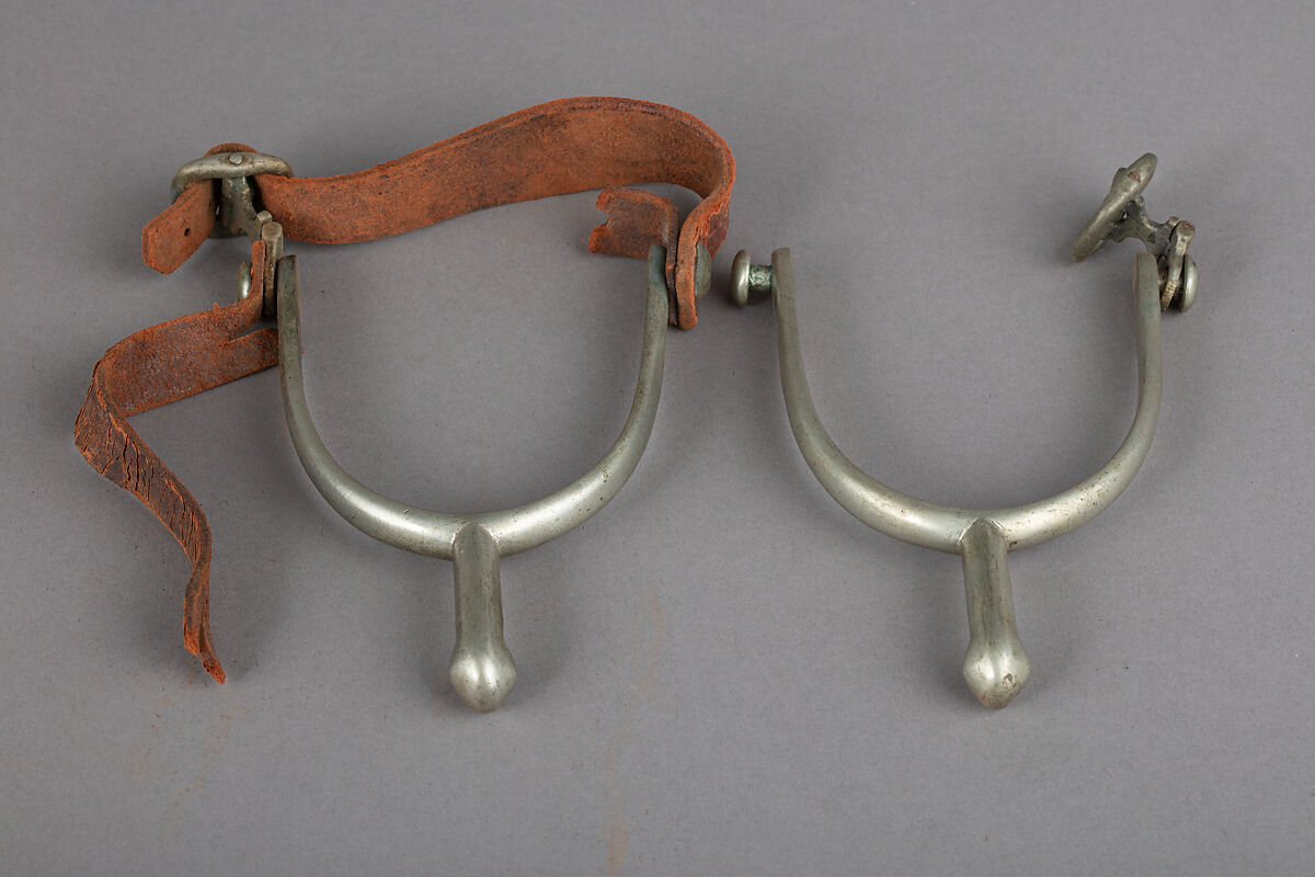 Pair of Officer's Spurs, Brass, tin, leather, American or British 