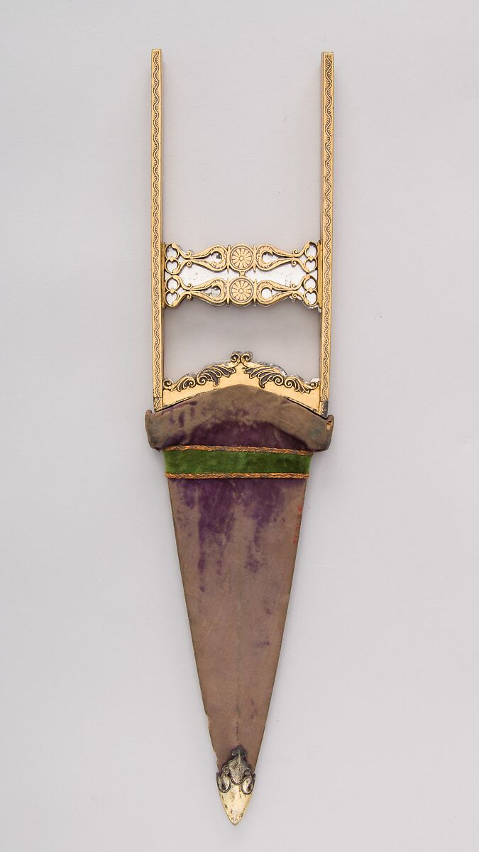 Dagger (Katar) with Sheath and Blade, Steel, gold, wood, textile (velvet), South Indian