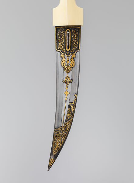 Dagger (Jambiya) with Scabbard, Steel, ivory, wood, silver, gold, rubies, emeralds, hilt and scabbard, Arabian, Jedda; blade, Iranian or Turkish
