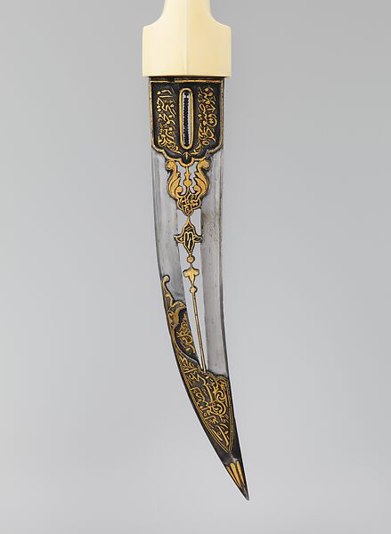 Dagger (Jambiya) with Scabbard, Steel, ivory, wood, silver, gold, rubies, emeralds, hilt and scabbard, Arabian, Jedda; blade, Iranian or Turkish