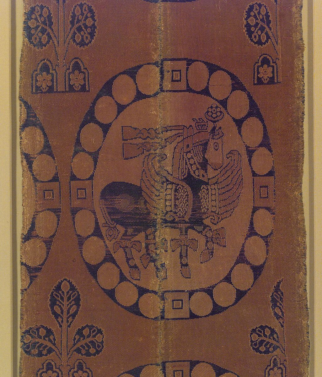 Fragment of textile with horses, Silk textile, Sasanian