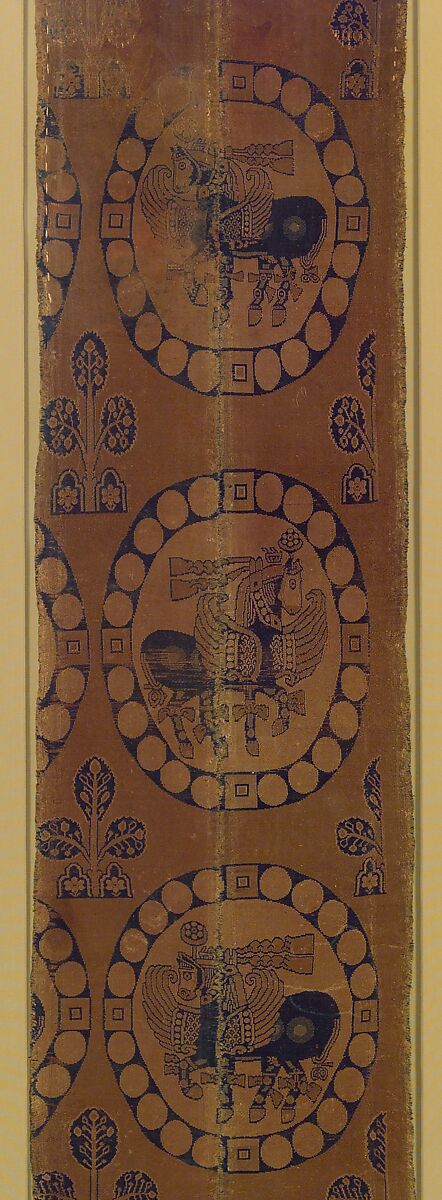 Fragment of textile with horses, Silk textile, Sasanian