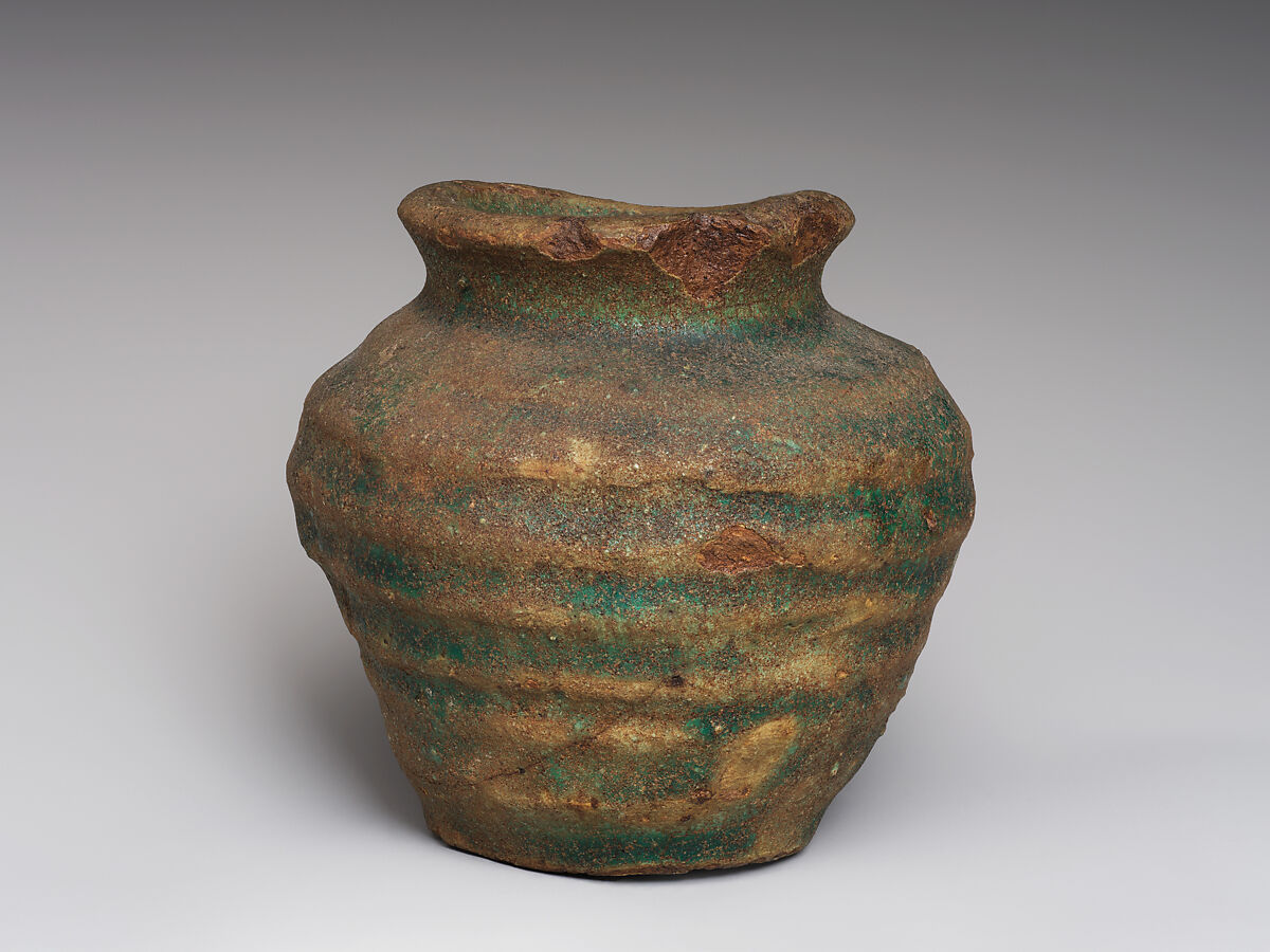 Small pot with remnants of green glaze, Ceramic, Sasanian 