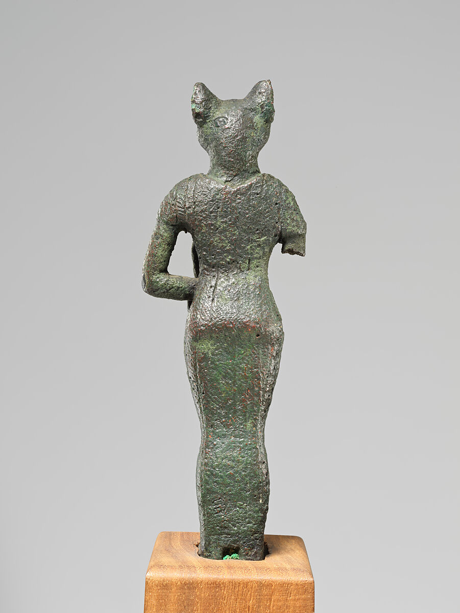 Bastet holding aegis and basket, Cupreous metal