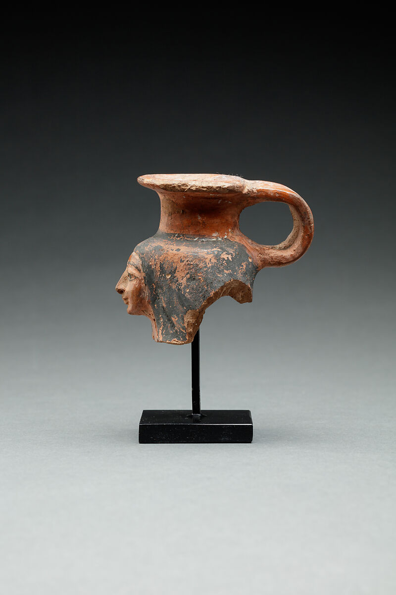 Upper Part of a Jar in the Shape of a Woman’s Head, Pottery, paint