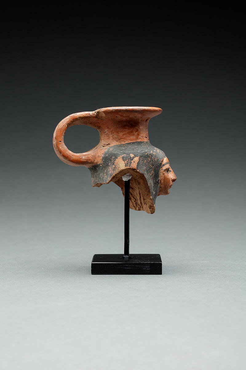 Upper Part of a Jar in the Shape of a Woman’s Head, Pottery, paint