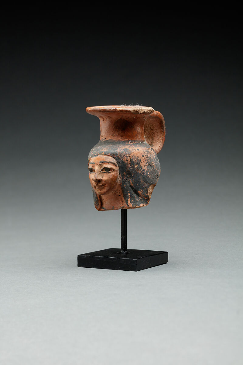 Upper Part of a Jar in the Shape of a Woman’s Head, Pottery, paint