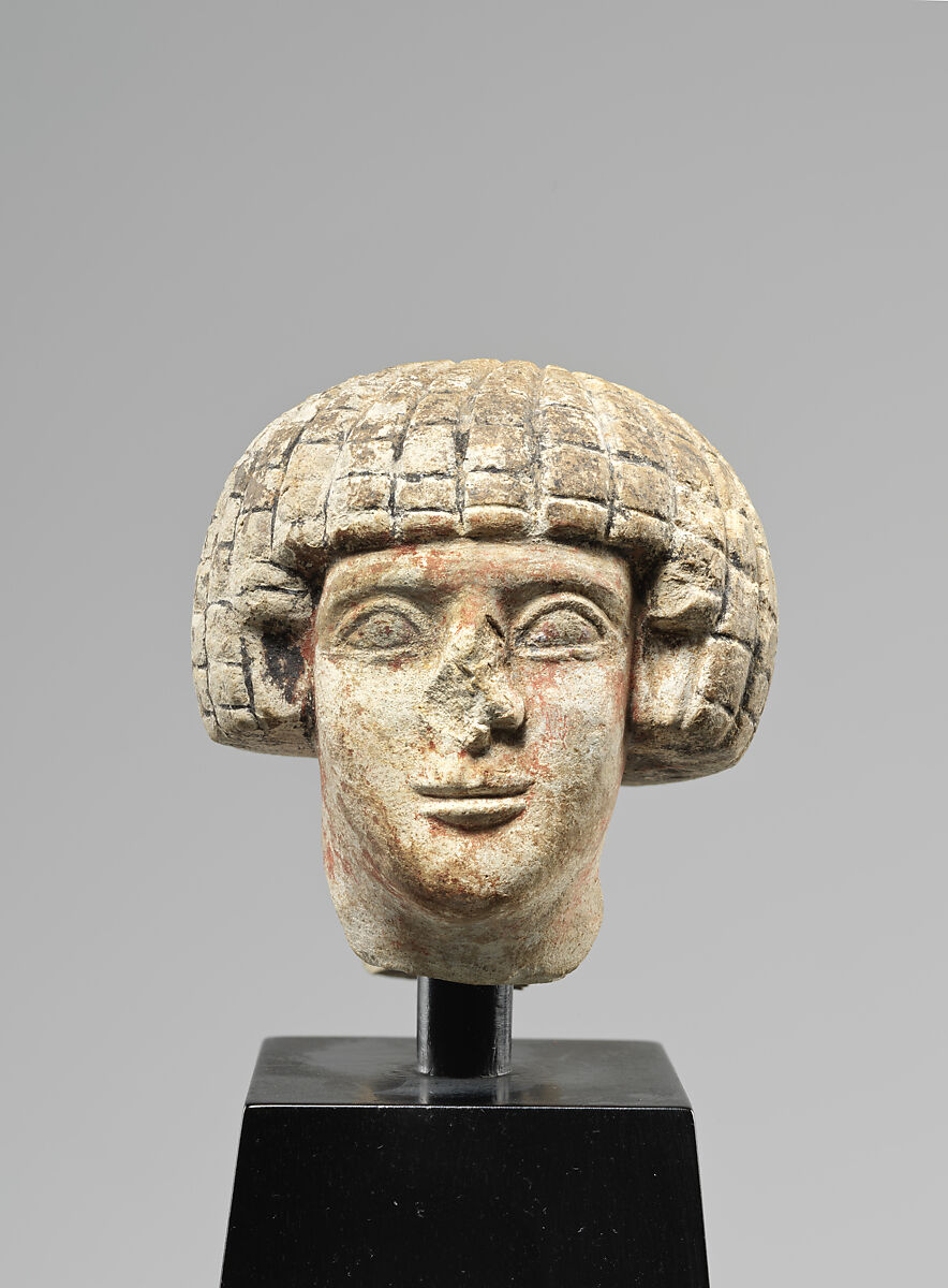 Head of a Man with a Round Wig, Limestone, paint 