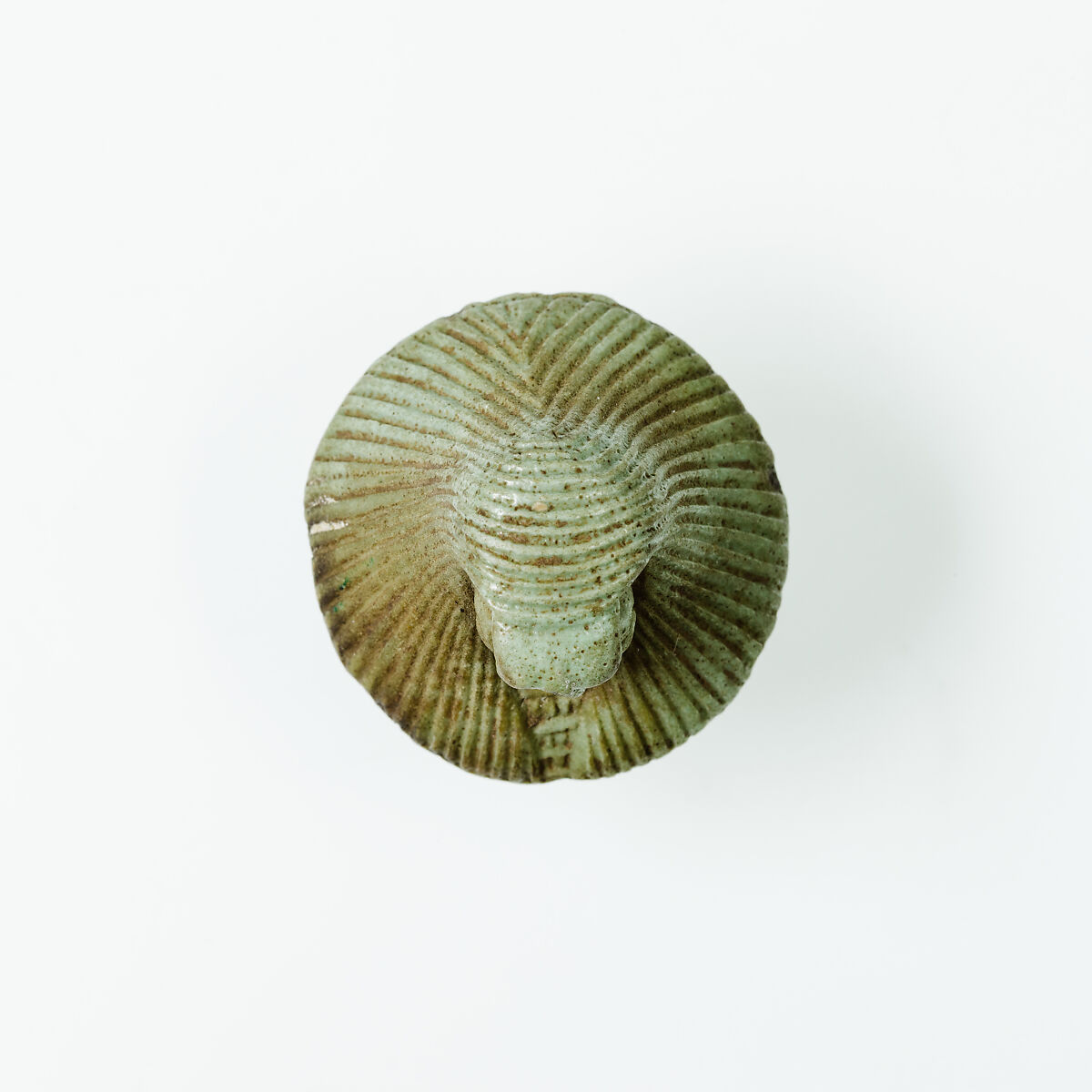 Top of papyrus scepter amulet with falcon head, Faience