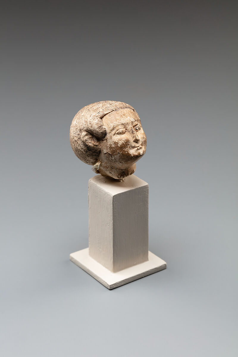 Head of a Male Figure, Limestone, paint